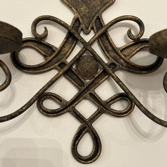 Pair of Ballard Design Mavelot Candle Sconces Wall Antique Gold Handwrought Iron - Picture 3 of 4